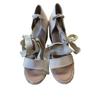 Asos Womens Espadrilles Wedges Sandals 8 Beige Canvas Ribbon Open Toe 4" Heel